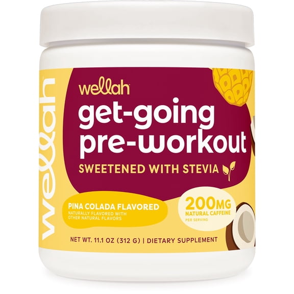 Wellah Pre-Workout Drink Mix (Pina Colada Flavored, 30 Servings) - with Citrulline Malate and L-Theanine, 200mg of Natural Caffeine & 1000mg of Beta-Alanine