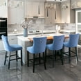 thumbnail image 5 of 27.2 Inch Counter Height Bar Stools with Tufted Velvet Modern Upholstered Bar Stool with Wood Legs Kitchen Stool Chair Padded Seat, Rivet Trim Button and Back Ring Pull(Blue,Set of 8), 5 of 8