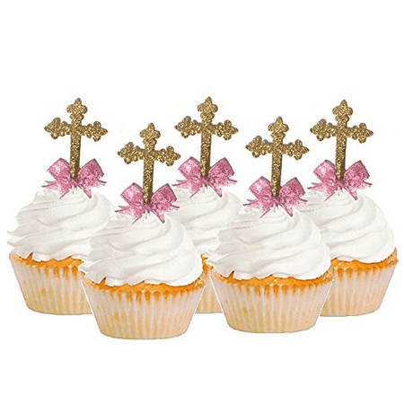 12pack Gold Glitter First Communion Baptism Cake Decoration