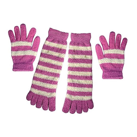 Peach Couture Winter Cosy Striped Fuzzy Toe Lot de chaussettes et de gants
