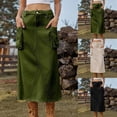 thumbnail image 7 of Tumotour Denim Skirt For Women Drawstring Cargo High Waist Long Skirt Knee Length Denim Skirts With Cargo With Pockets, 7 of 7
