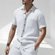 thumbnail image 1 of Blusa y camisa de manga corta con cuello vuelto para hombre, de verano, de color liso, de manga corta, con solapa y botones, estilo cárdigan, con bolsillo, blusa de moda, camisa de poliéster para homb, 1 of 9