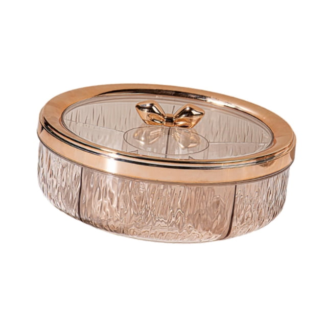 Bandeja giratoria para servir snacks con 6 compartimentos, transparente, reutilizable, para lazo rosa dorado