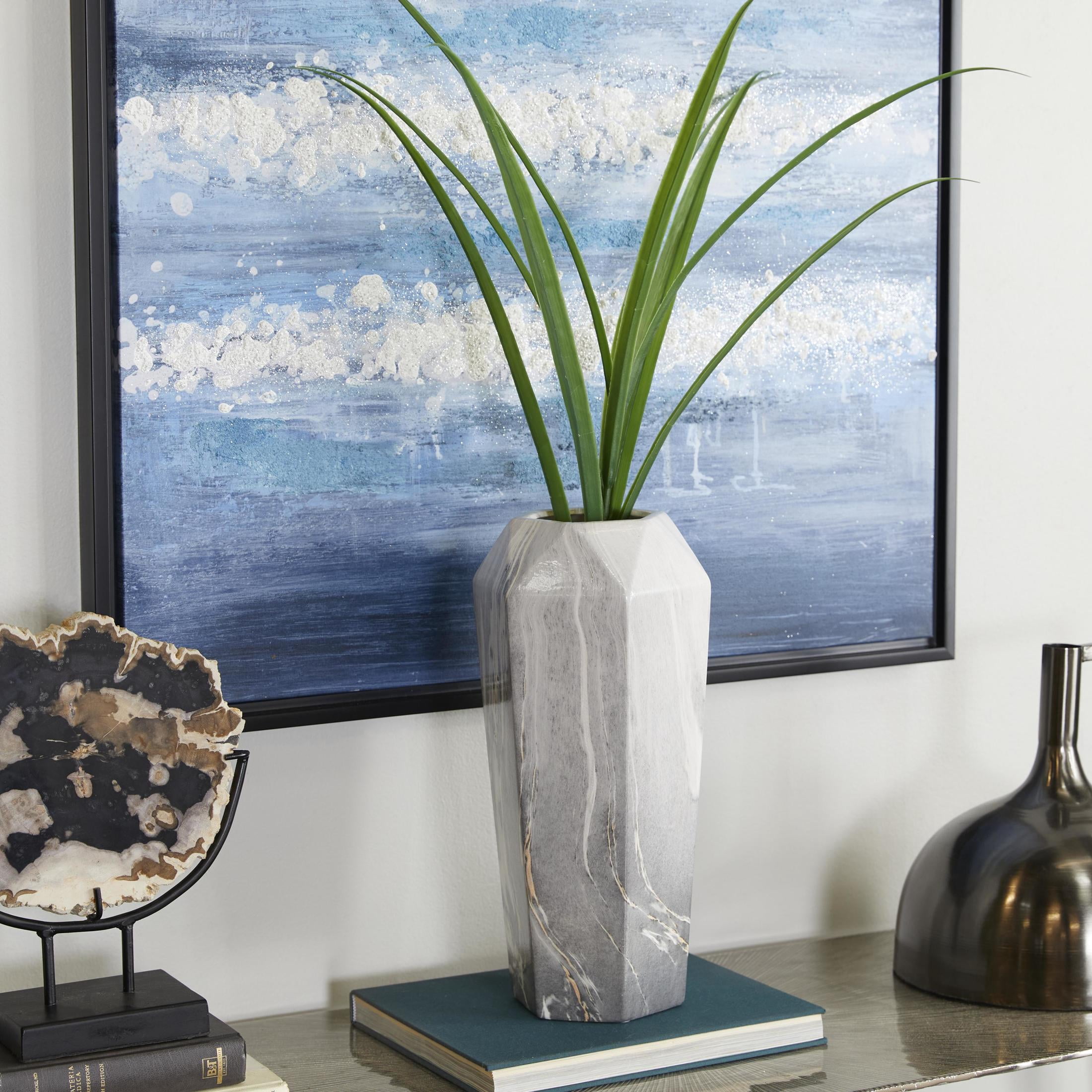 DecMode 14" Faux Marble Black Ceramic Vase