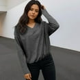 thumbnail image 2 of DDAPJ pyju Long Sleeve Crop Tops for Women Loose Cropped Tshirt V Neck Tees Solid Casual Athletic Workout Shirts Dark Gray XXL, 2 of 8