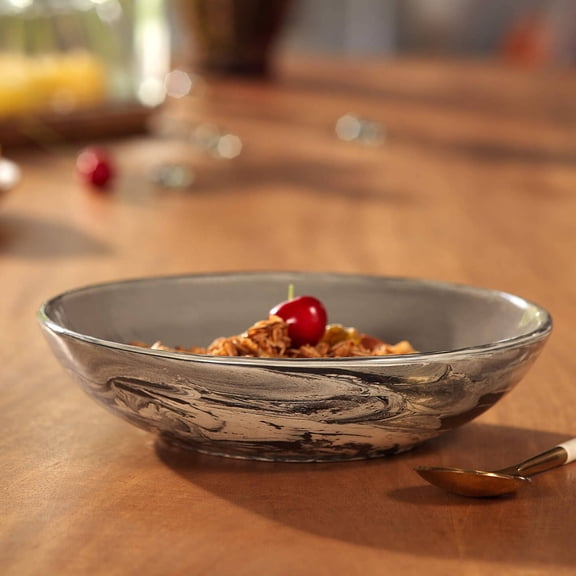 Jeronica Charcoal Black Ceramic Serving Bowl - 13.5oz Hand-Marbled Pasta Dish for Home Kitchen Dining, Elegant & Durable Ceramic Serveware