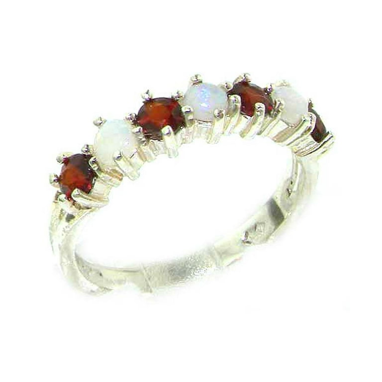 LBG British Made 10k White Gold Natural Opal Garnet Womens