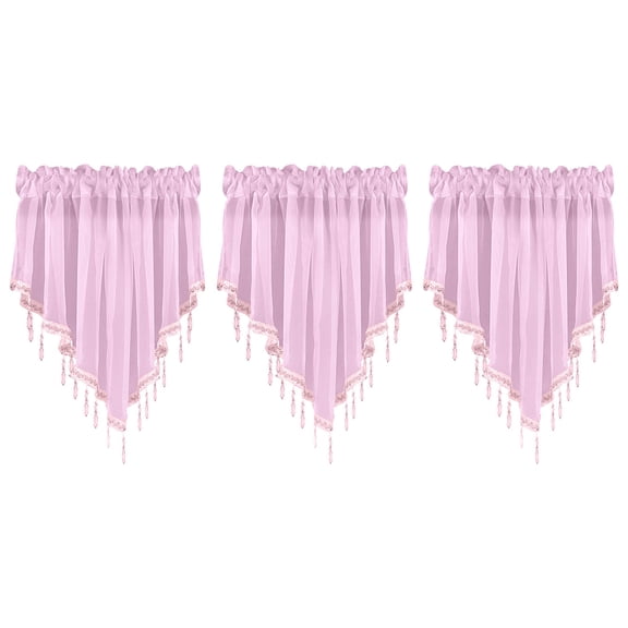 Bizhua 3Pc Light Pink Curtains Triangular Valance Kitchen Curtains (51×24In) D3Pc Solid Color Finished Curtain Curtain Drapery 51X24 Bedroom Home Decor Triangle Curtain