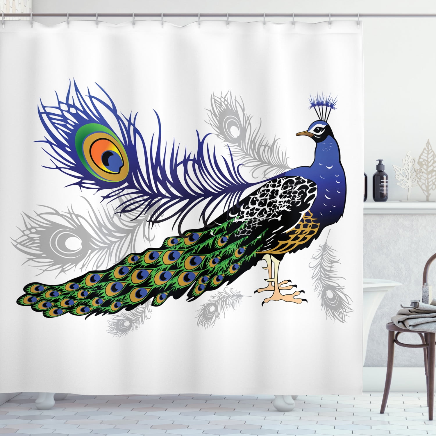 Peacock Decor Shower Curtain Set, Male Peacock Feathers Springtime ...
