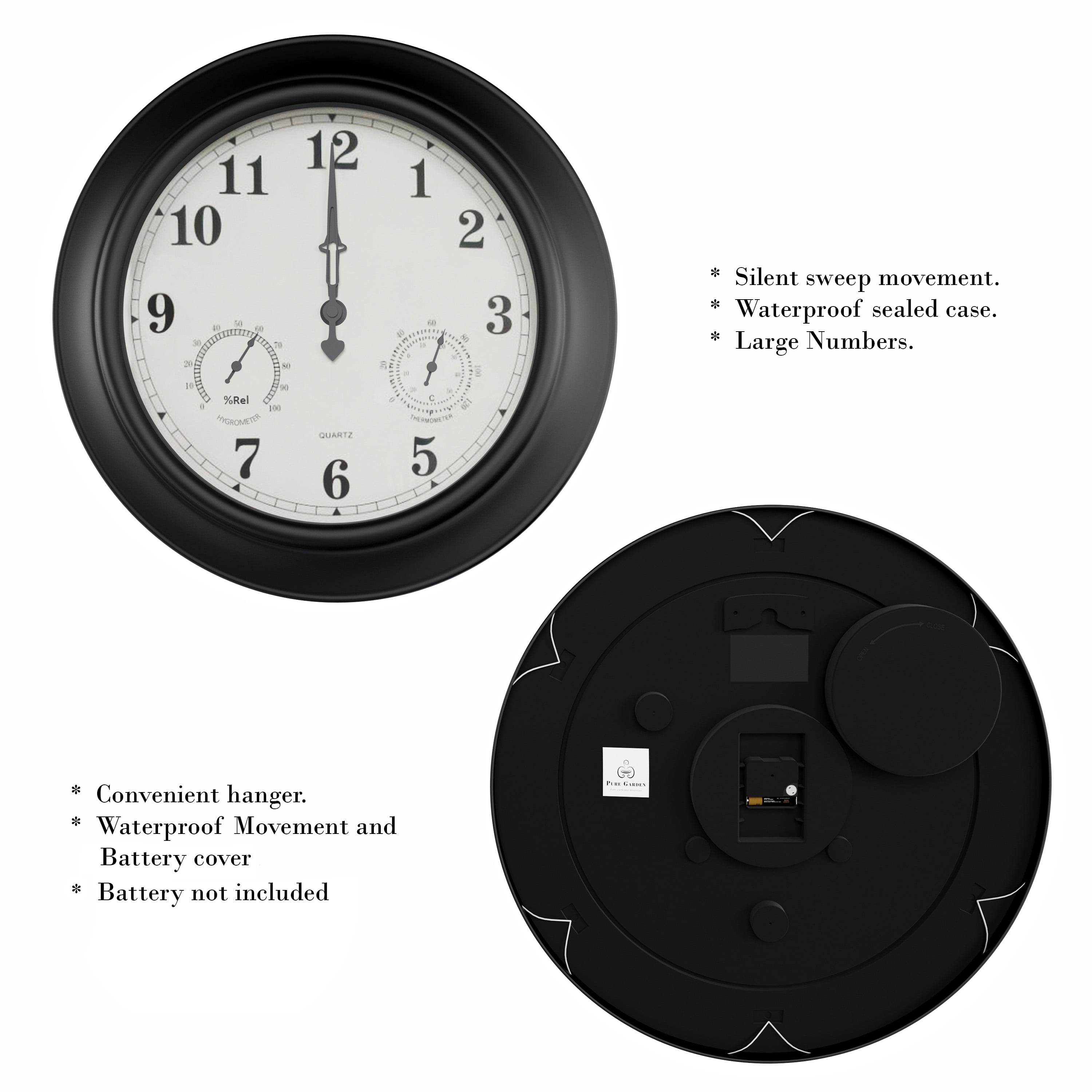 Nature Spring 18-inch Wall Clock Thermometer - 18-inch Indoor/outdoor  Waterproof Clock With Temperature And Hygrometer Gauge : Target