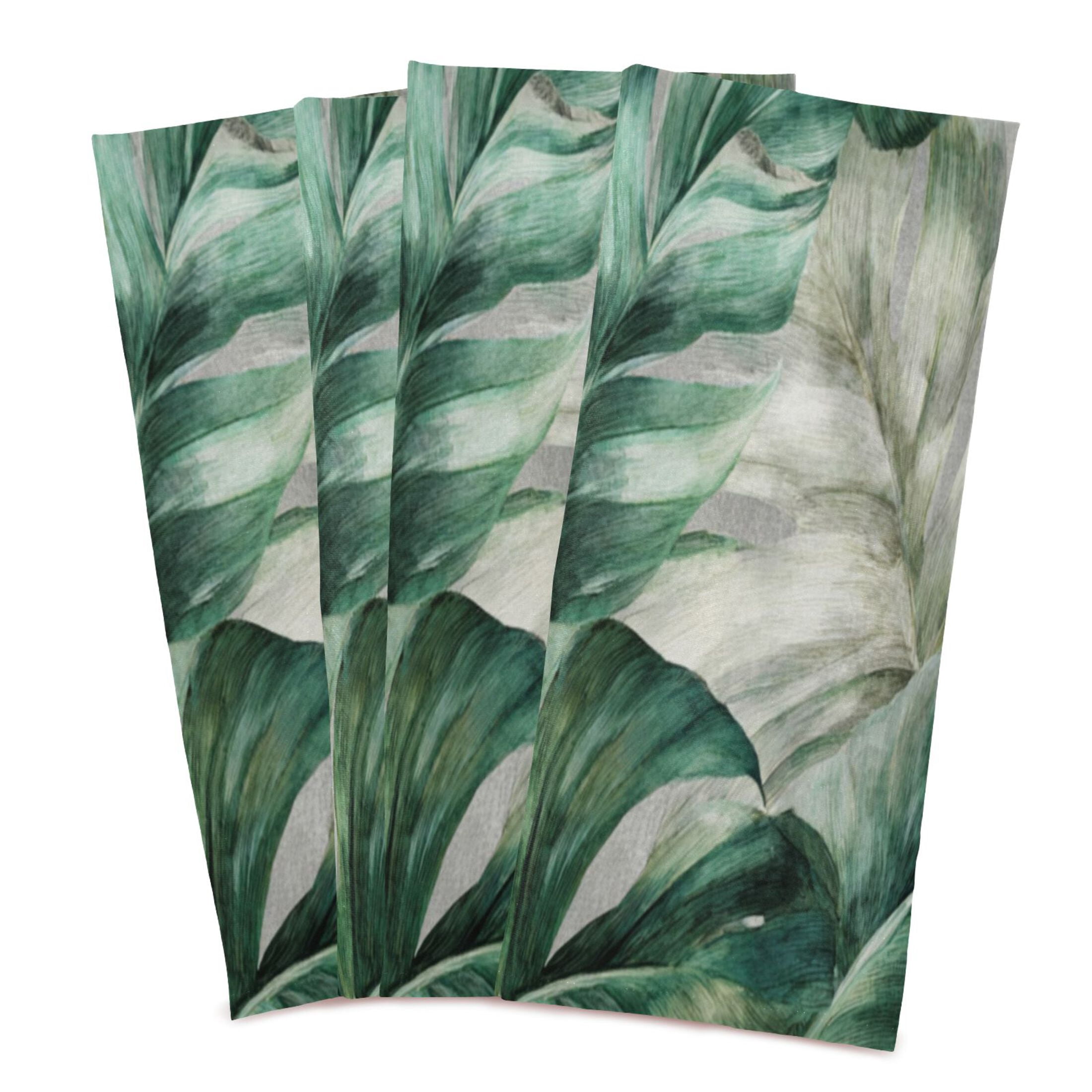 Qxltty Tropical Leaves Kitchen Towels 28 x 18 Inch Set of 6 Soft Cotton Linen Feel Dish Towels with Hanging Loop for Drying, Cleaning & Decor