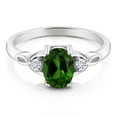 thumbnail image 2 of Gem Stone King 925 Sterling Silver Green Chrome Diopside and White Moissanite 3-Stone Rings for Women (1.28 Cttw, Gemstone, Oval 8X6MM, Available in Size 5, 6, 7, 8, 9), 2 of 4