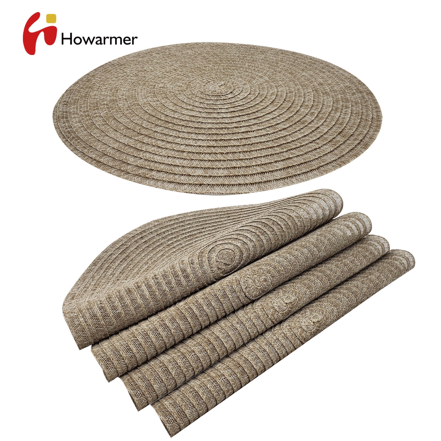 Howarmer Beige Placemats, Washable Woven Vinyl Round Place ...