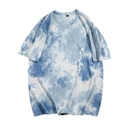 Wotryit Mens Shirts Men's Tie Dye T Shirt Cotton Round Neck Short Sleeve Casual Street Sports Shirt Fitness T Shirt Light Blue 4XL