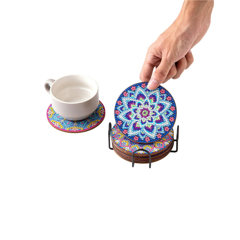 8Pcs Diamond Art Coasters Kit With Holder DIY Colorful Diamond