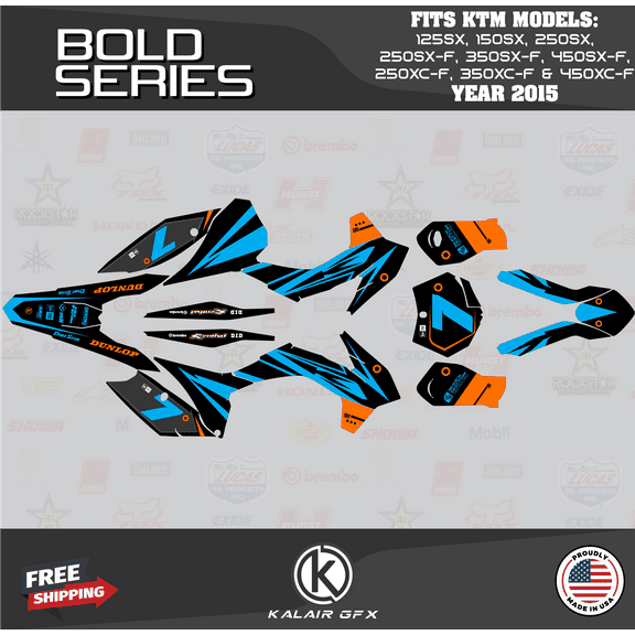 Kalair GFX Graphics Kit for KTM Motocross 2-STROKE 125SX,150SX and 250SX (2015) Bold Series