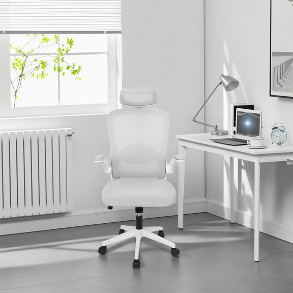 Office Chair, Ergonomic Mesh Computer Chair, C-shaped Backrest Desk Chair with Lumbar Support and Flip-up Armrest, Height Adjustable Mesh Swivel Computer Chair Lorelo