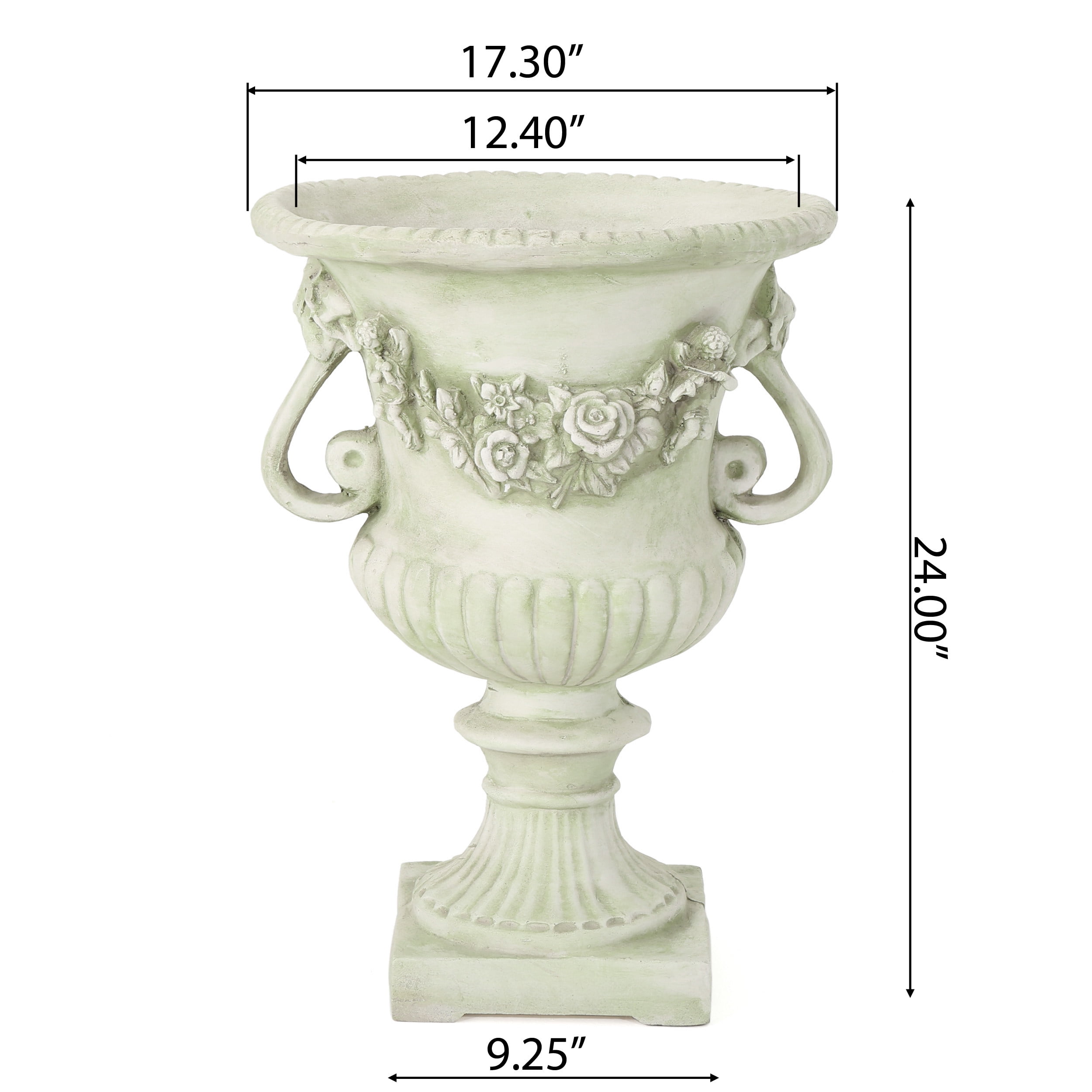 GDF Studio Isia Outdoor Cast Stone Garden Urn Planter, White Moss