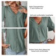 thumbnail image 4 of Women Hollow Short Sleeve Top V Neck Casual Loose Fitting Button Front Summer T Shirt Top Green M, 4 of 5