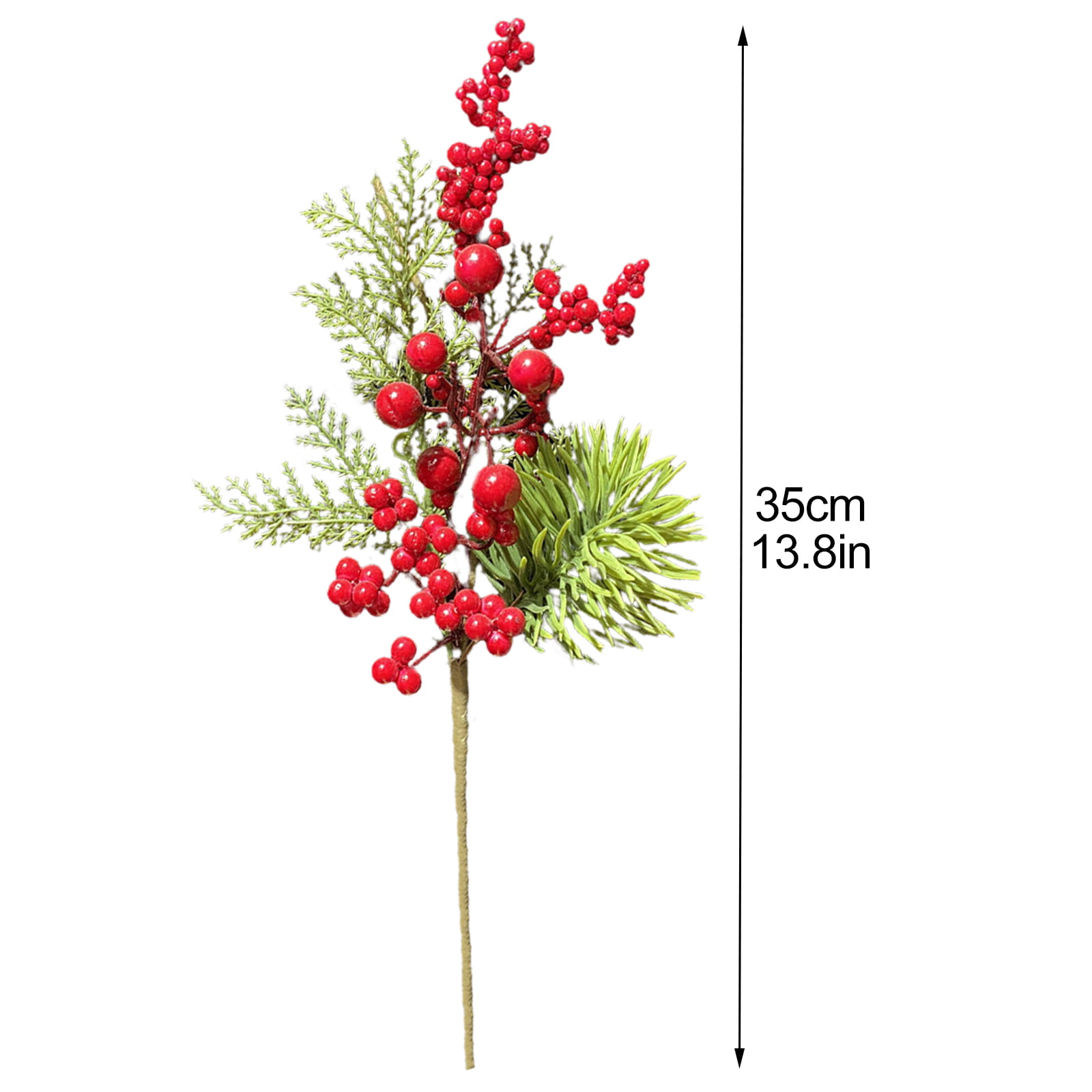 Christmas Artificial Holly Berry Glitter Spray Stem x 35cm 