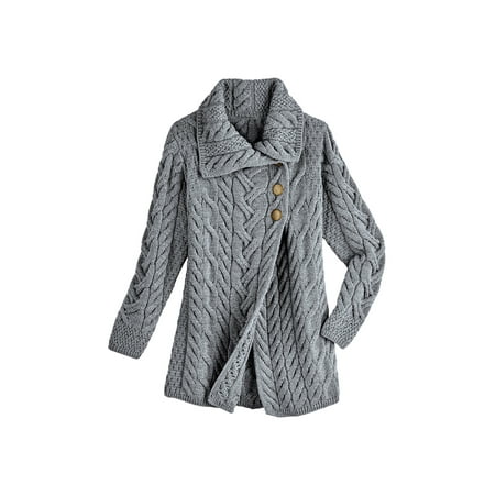 Aran Woolen Mill Women's Merino Wool Sweater Jacket - Wrap Front Shawl (Best Woolen Mills In Ireland)