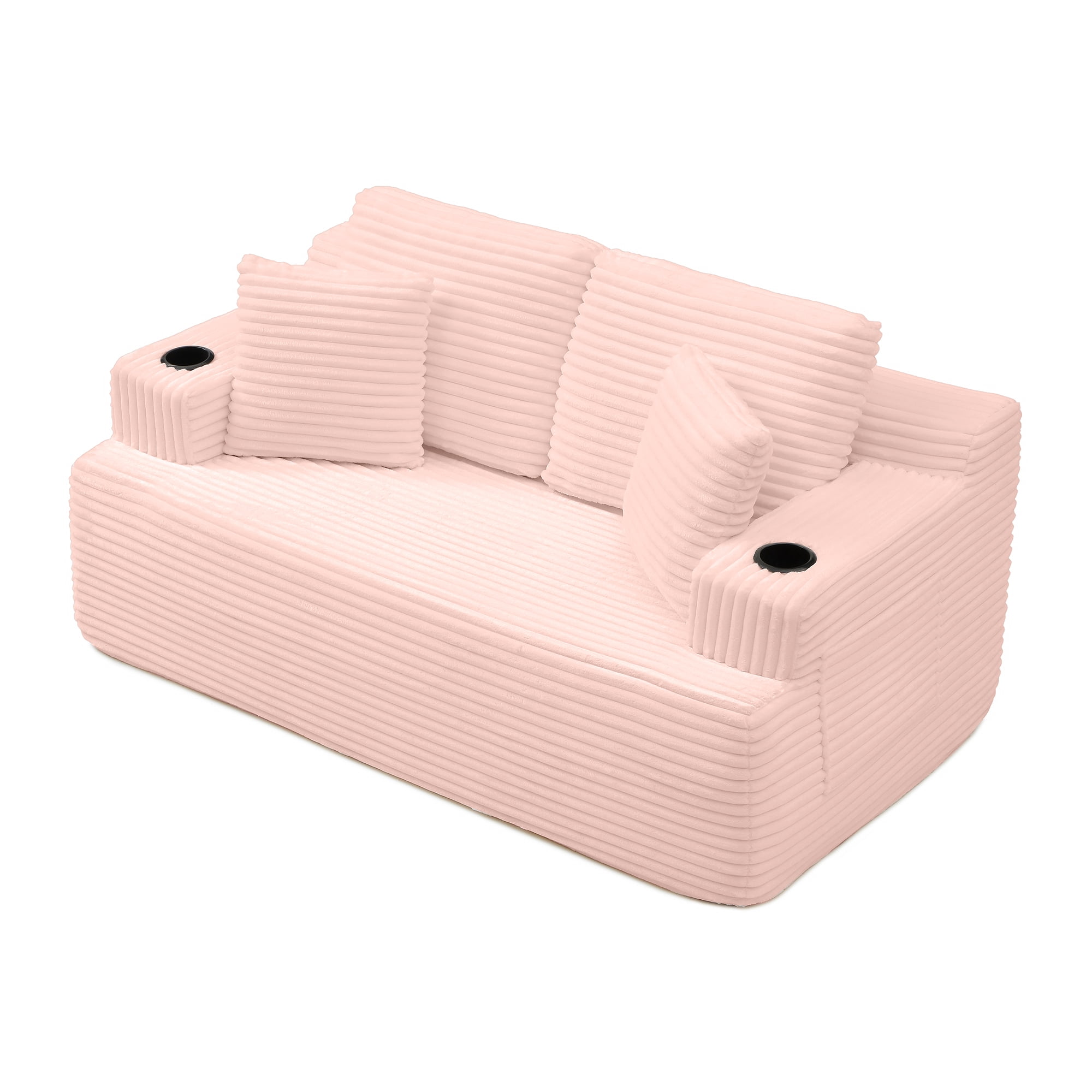 Miniyam 2-Seater Cloud Couch Corduroy Loveseat, Boneless Floor Sofa No Assembly for Bedroom (Pink)