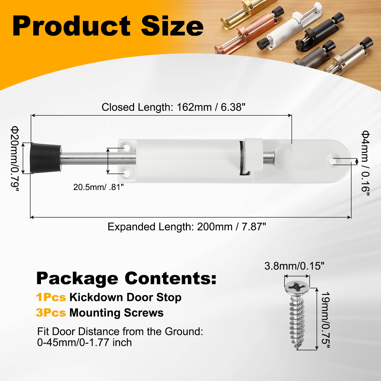 Uxcell Kickdown Door Stop, Zinc Alloy Spring Loaded Telescopic Step On/Off Adjustable Heavy Duty Foot-Operated Door Stop Holder for Ground Gap 0-45mm, White