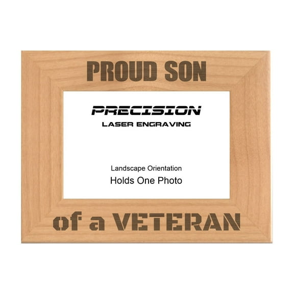 PrecisionNC Engraving Military Gifts Proud Son of a Veteran Engraved Natural Wood Picture Frame Veterans Day 4x6 Landscape