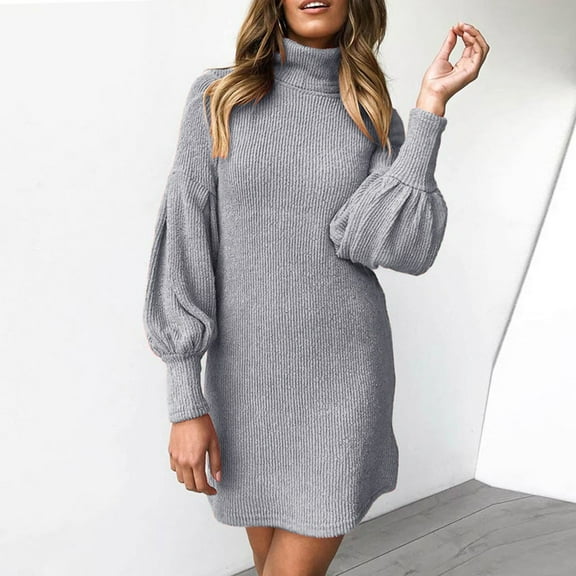 Women's Multi-Color Oversized Lantern Sleeve Dress - Cozy Winter Casual Daily Wear
