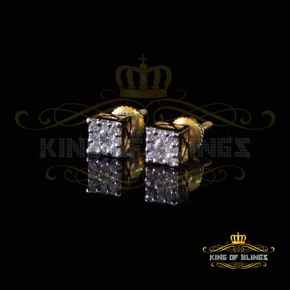 10k Real Yellow Gold 0.25ct Vvs 'D' Color Real Moissanite Stud Square Earrings