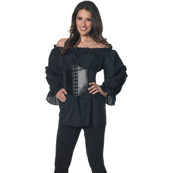 Women's Black Renaissance Long Sleeve Costume Shirt Large 12-14