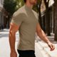 thumbnail image 4 of Blusa y camisa de manga corta con cuello alto para hombre, color liso, informal, a la moda, de manga corta, con cuello alto, capa base, blusa de poliéster para hombre, 4 of 9