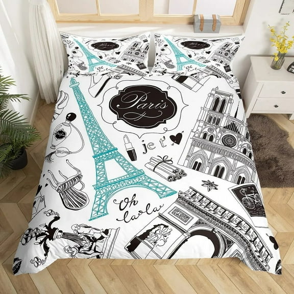 Eiffel Tower Duvet Cover Rose Paris Tower Bedding Set For Kids Boys Comforter Cover French Paris Ci