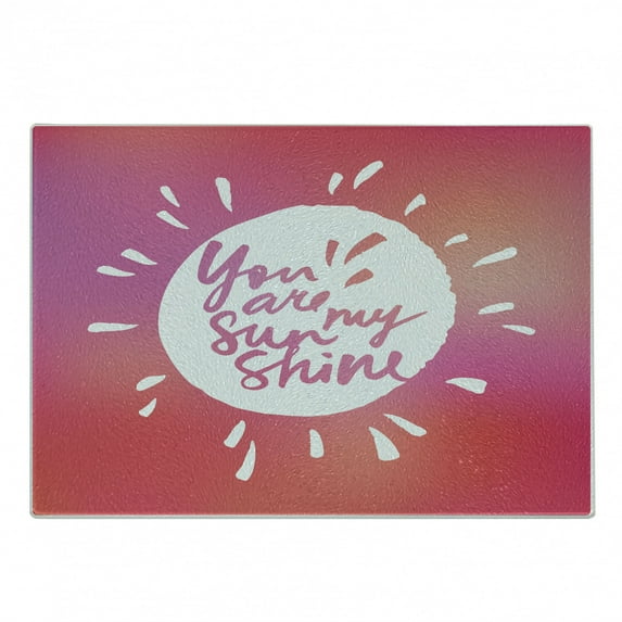 Saying Cutting Board, Vibrant Color Sunshine Form with Blury Handwritten Saying You and Me Graphic Image, Decorative Tempered Glass Cutting and Serving Board, Small Size, Maroon White, by Ambesonne