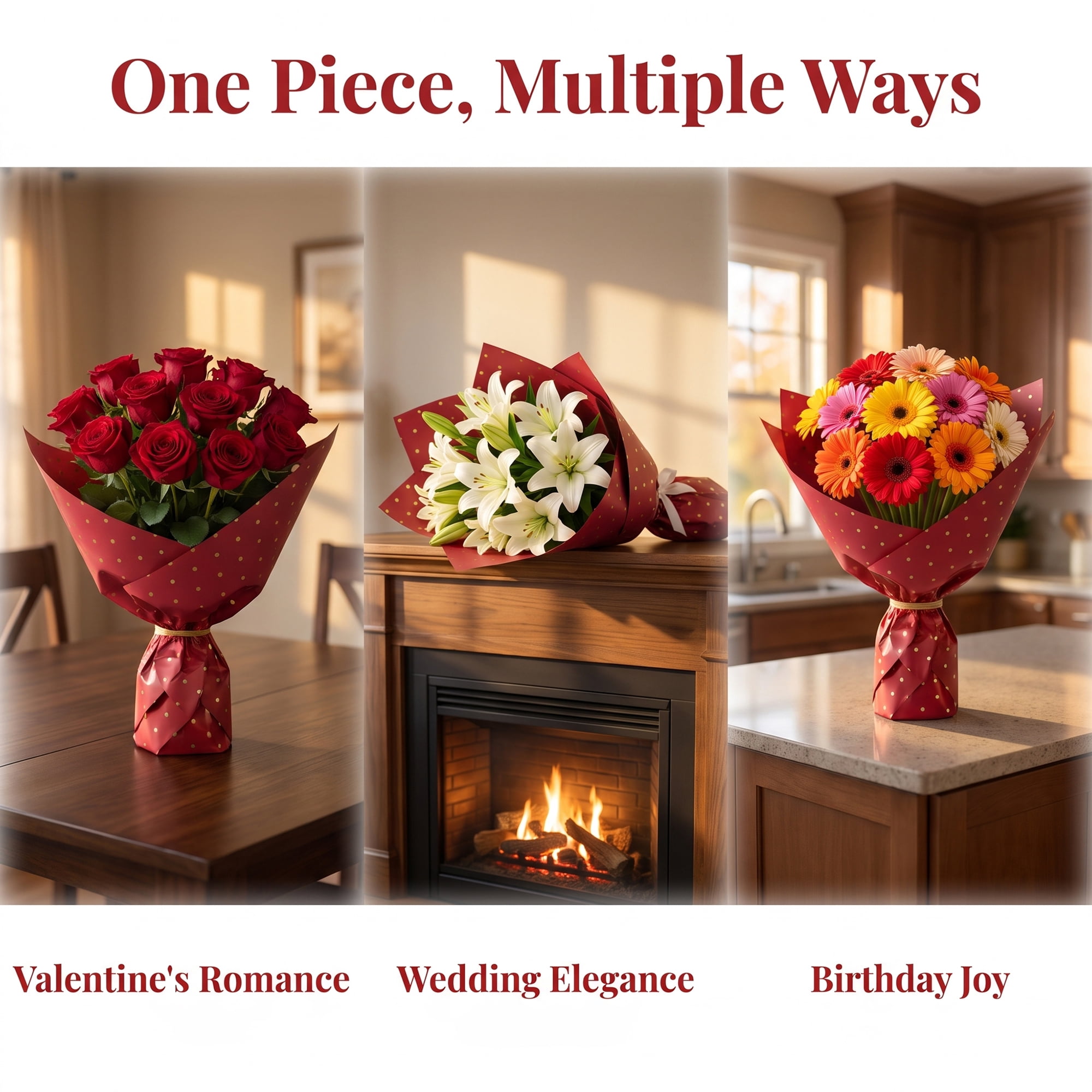 Unique Bargains Waterproof Luxury Matte Gift Wrapping Paper for Bouquets Red 22" x 22"