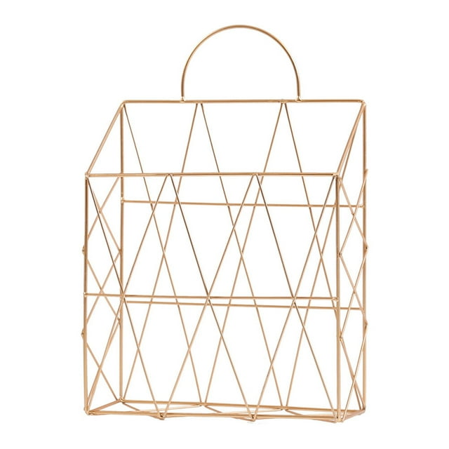 KAKOWELY magazine holder Magazine Holder Hanging Wall-mounted Newspaper Book File Organizer Basket Iron Shelf Storage Container Display Stand (Golden)10.04"X3.94"X14.96"
