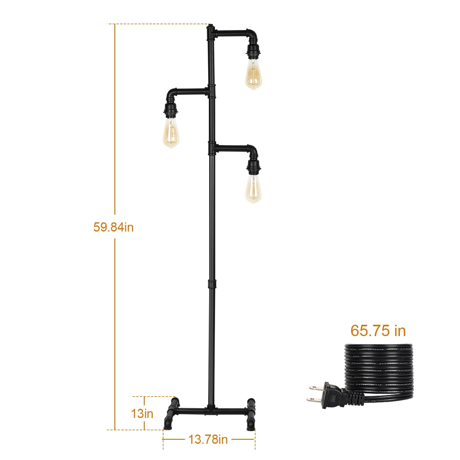 Industrial Tree Floor Lamp with 3 Adjustable Rotating Lights, E26 Edison Bulb Floor Lamp for Living Room, Bedroom, Home, Office(Bulb not Included) (Black)