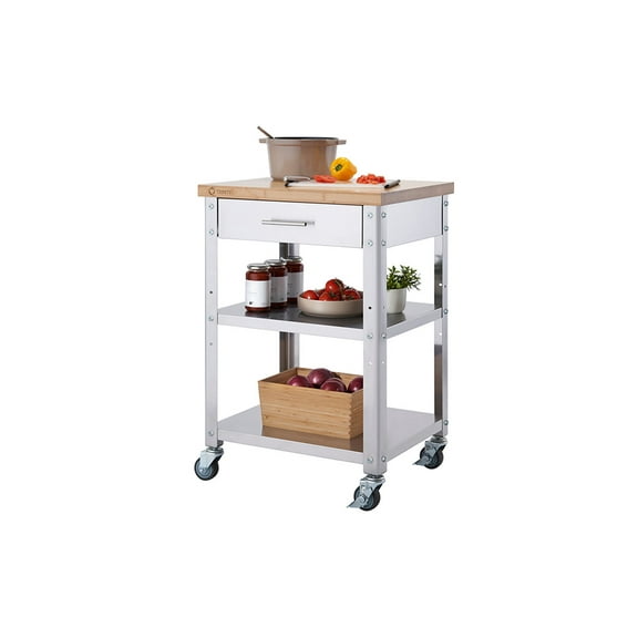 TRINITY EcoStorage® 25" Bamboo & Stainless Steel Kitchen Cart w/ Drawer