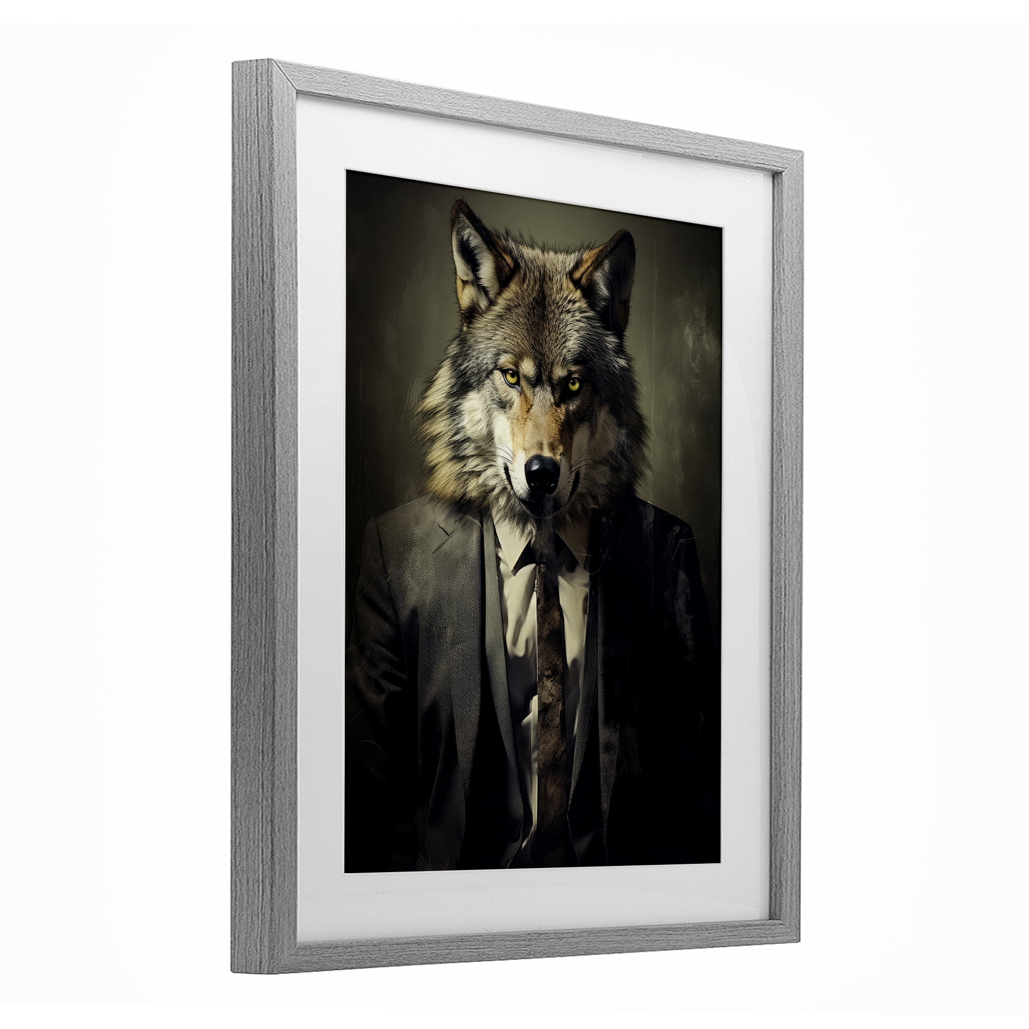 Stupell Industries Fancy Wolf in Suit Gray Framed Print Under Glass, design by Ray Powers