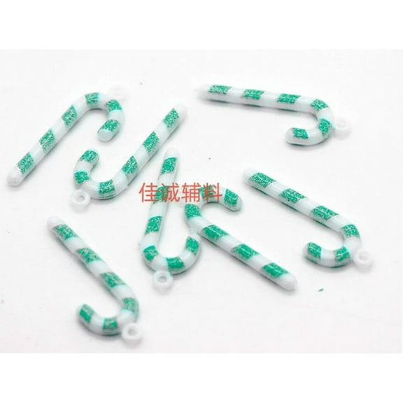 AURARMLET 50pcs Miniature Candy Cane: 1.1-Inch Green Stripy Ornaments - Diy Christmas Crafts Charms - Decorative Candy Cane Holiday Hanging Charms