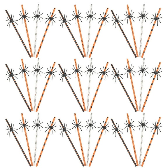 WRISTBIQUE 40Pcs  Paper Straws for Families Orange Black Assorted Color Spider Decor