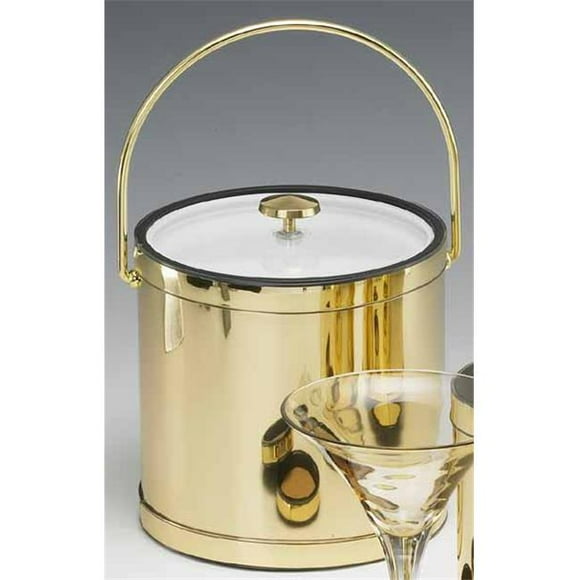 Kraftware 76064 Mylar Seau à Glace en Laiton Poli de 3 Pintes avec Poignée pour Balle, Couvercle en Lucite avec Bouton Plat
