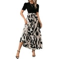 thumbnail image 7 of Women's Summer Short Sleeve Color Block Maxi Dress, Print Belted A-Line Casual Daily Vacation Dress, 7 of 7