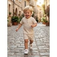 thumbnail image 5 of Loicainy Baby Toddler Boys Waffle Clothes Set 3 6 12 18 24 Months 2T 3T Short Sleeve Henley Neck T-shirt with Elastic Waist Shorts Summer Outfit, 5 of 9