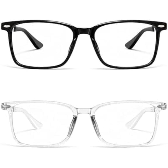 2 Pack Blue Light Blocking Glasses for Men Women, Square Computer Eyewear for Screen Work Gaming