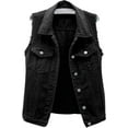 thumbnail image 1 of XINQIHANG Women's Ripped Lapel Collar Button Up Sleeveless Frayed Denim Vest Jacket, 1 of 3