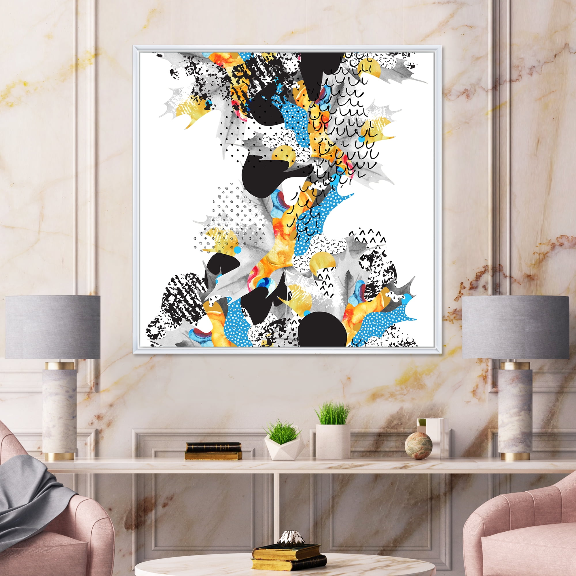 Designart 'Fluid Shapes In Bauhaus Memphis Style Minimal' Modern Framed Canvas Wall Art Print