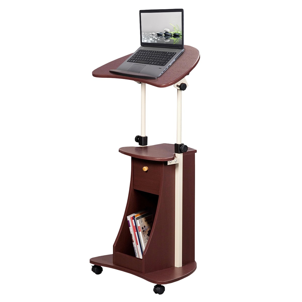 Canddidliike Modern Sit-to-Stand Adjustable Rolling Laptop Cart with Storage - Chocolate Color Canddidliike Modern Sit-to-Stand Adjustable Rolling Laptop Cart with Storage - Chocolate Color