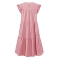 thumbnail image 4 of Pop Seller Women's Round Neck Casual Short Sleeve Ruffle-Trim Summer Mini Dresses Pink XL, 4 of 4