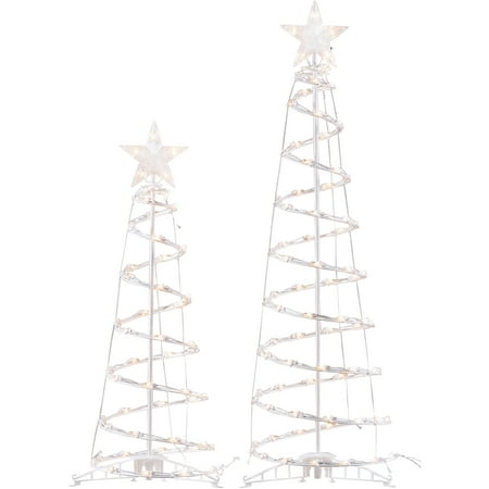 Holiday Time Light-Up Clear Spiral Trees, Set of 2, Indoor or Outdoor